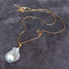 Cultured White Baroque Pearl Gold Plated Chain Choker Necklace Women Jewelry