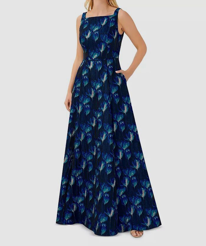 $550 Aidan Mattox Women's Blue Floral Square Neck Jacquard Gown Dress Size US 4 | eBay $550 Aidan Mattox Women's Blue Floral Square Neck Jacquard Gown Dress Size US 4 | eBay