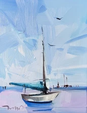 Jose Trujillo PRINT 16x20 Impressionism Painting Sailboat Shore Modern Art