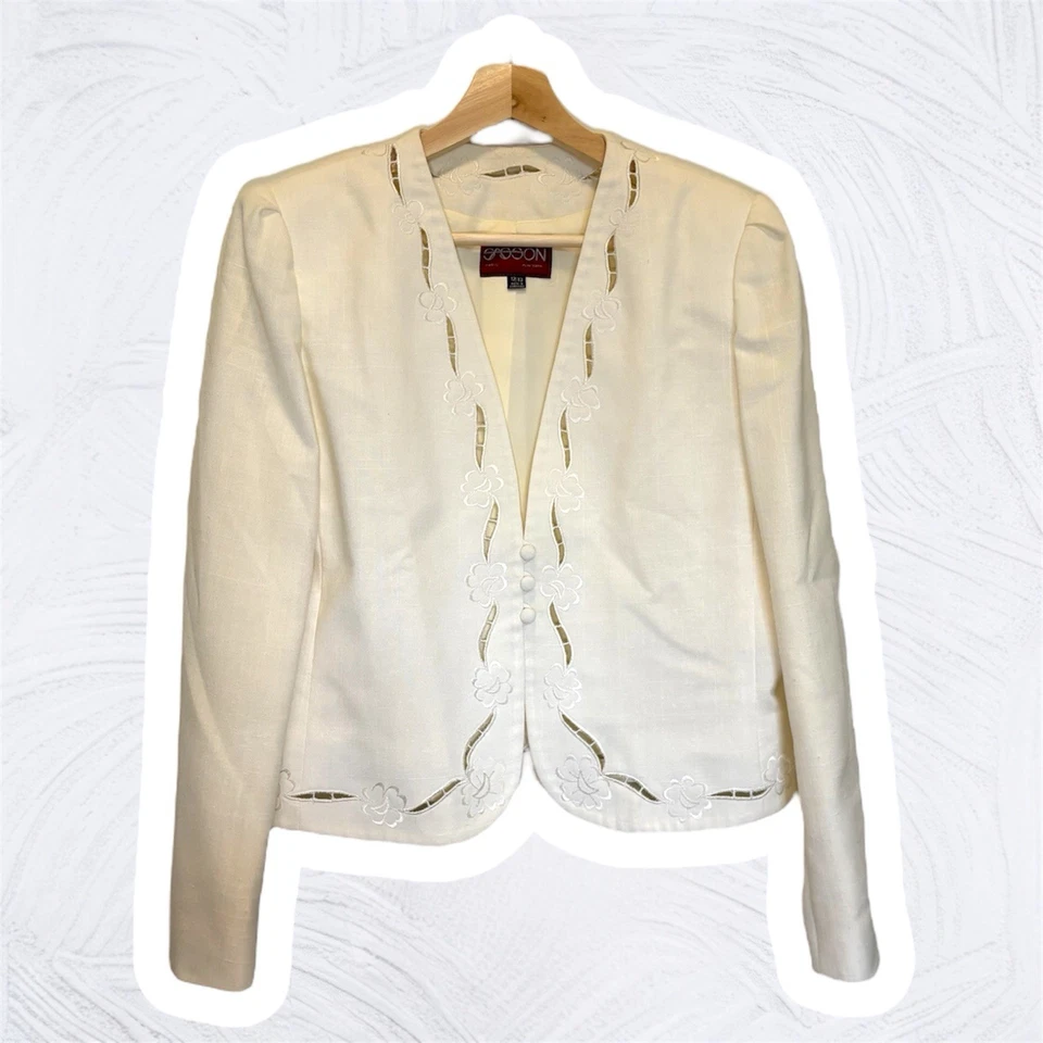 Traje falda de tres piezas vintage crema Sasson para mujer, talla 12/13 Foto 2 de 4