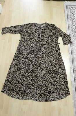 Damen Maxikleid 4XL 52/54 Leopard Kleid Lang Tesettür Hijab