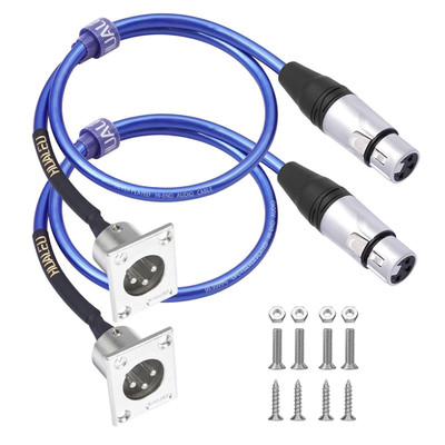 XLR Pass-Through Cable 2-Pack, 3-Pin Male to Female, 2ft Silver-Plated 20AWG