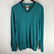 LL Bean Men  s V Neck Teal Pullover 95 Cotton 5 Cashmere Sweater Medium
