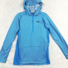 Under Armour Girls Sweatshirt Hoodie Half Zip Loose Coldgear Blue Heather XL
