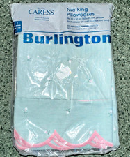 Vtg Burlington Caress No Iron Pair King Pillowcases Cottagecore USA Made NOS NIP