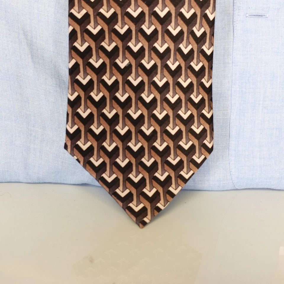 Vestido Traje Corbata Para Hombres Marrón Geo Bloque Cerámica Art Deco Seda Prendas para el Cuello CARLO PALAZZI Foto 2 de 4