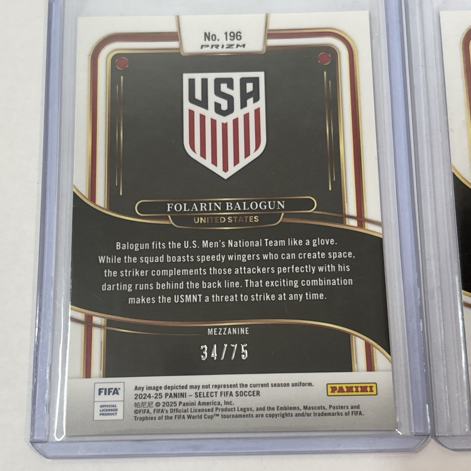 2024-25 Panini Select FIFA Folarin Balogun #’d Lot of 4 - /75x2, 299, /59 USMNT view 3