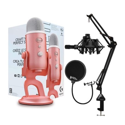 Blue Microphones Yeti Aurora USB Mic Pink Dawn Bundle Boom Arm Shock