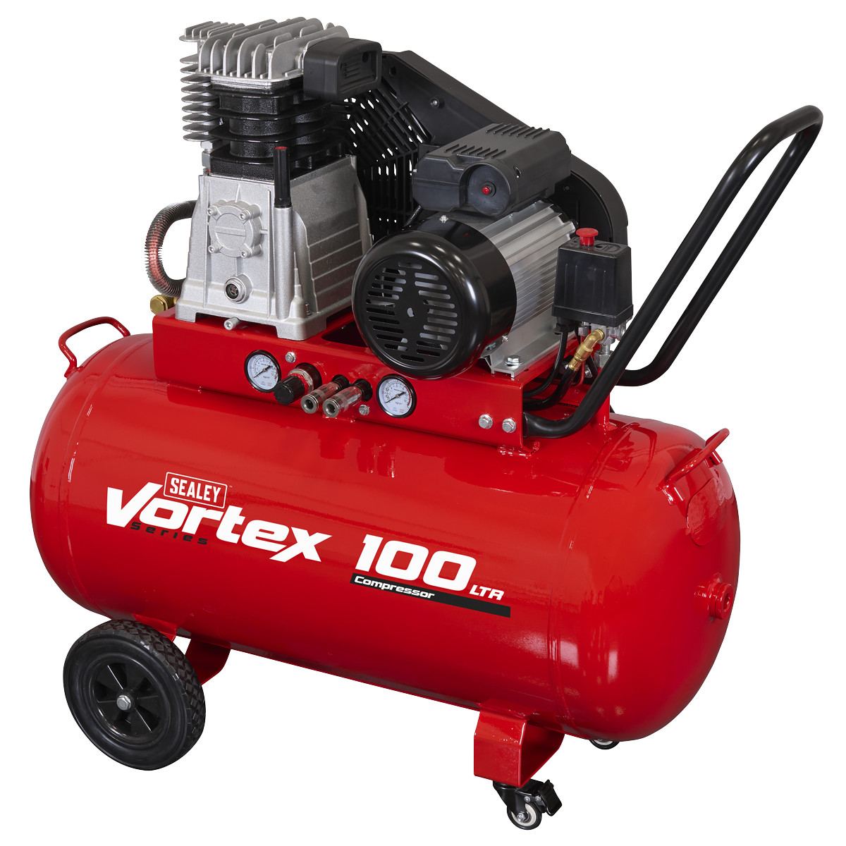 Air Compressor 100L Belt Drive 3hp with Cast Cylinders Wheels B Sealey SAC1103B