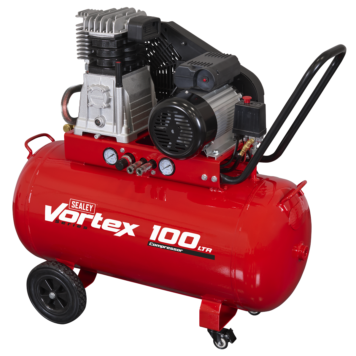 Air Compressor 100L Belt Drive 3hp with Cast Cylinders Wheels B Sealey SAC1103B