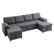 VEVOR U Shaped Sofa Bed 6-Seat Convertible Sleeper Sofa Bed Double Chaise Gray