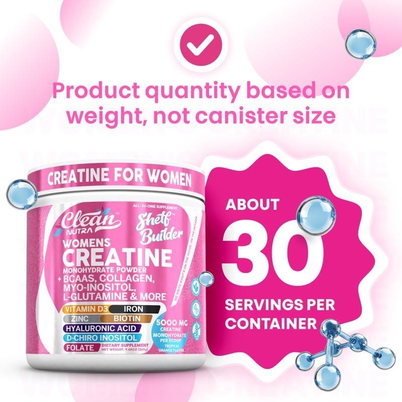 Clean Nutra Women's Creatine Monohydrate Powder with BCAAs Collagen Myo-Inositol