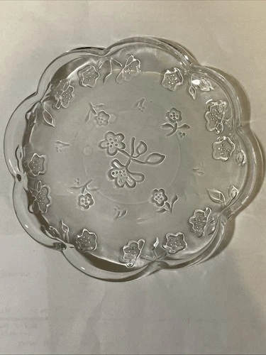 VTG Anchor Hocking Savannah Clear Embossed Pressed Glass Bread Butter Dish 6"