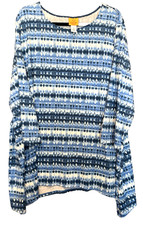 Ruby Rd Embellished Top 3/4 Sleeve Knit Blouse Striped Blue Light Blue Size - 3X