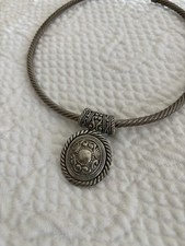 Cable Cuff SLIDER Choker Silver Necklace w Removable Charm Pendant