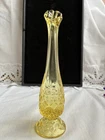 Fenton Bud Vase Yellow Glass 7" Swung Fluted Olde Virginia OVG