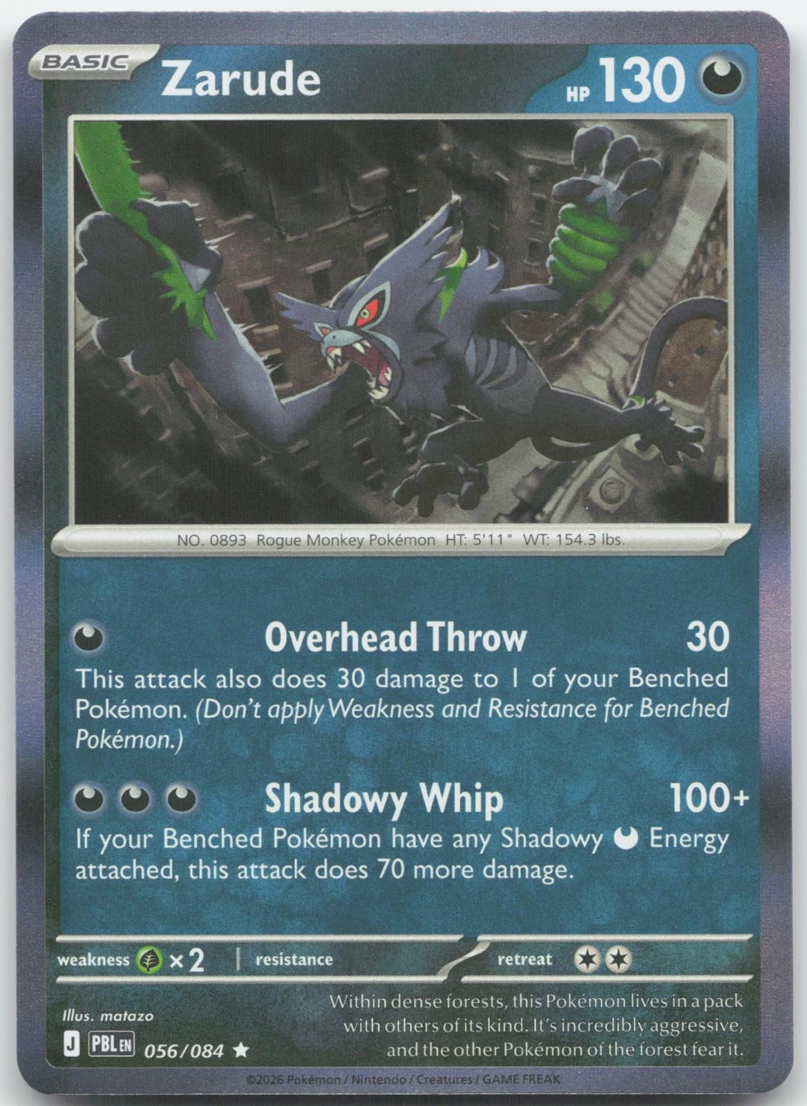 Zarude 056/084 Rare Pitch Black Pokemon Holo Near Mint