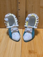2 Vintage Mini Stately Victorian Porcelan High-Heeled Shoes Blue White Gold