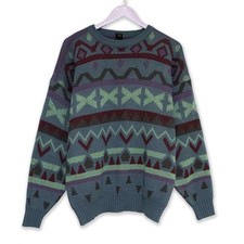 Maglione Vintage multicolore a fantasia geometrica a girocollo anni 80 90 - Tagl