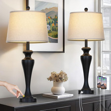30" Table Lamps Set of 2, 3-Way Dimmable Touch Bedside Lamp with USB A C Ports a
