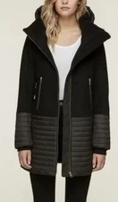 Soia & Kyo Women's Slimed Fit Mixed Media Coat Size L Black NWT $525 