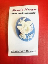 New Kelmscott Designs Needle Minder Blue & White Cameo Butterfly & Flowers