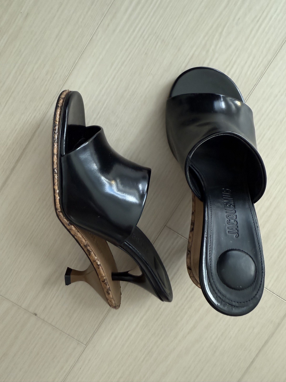 JACQUEMUS The Double Python Black 100mm Mules EU … - image 1