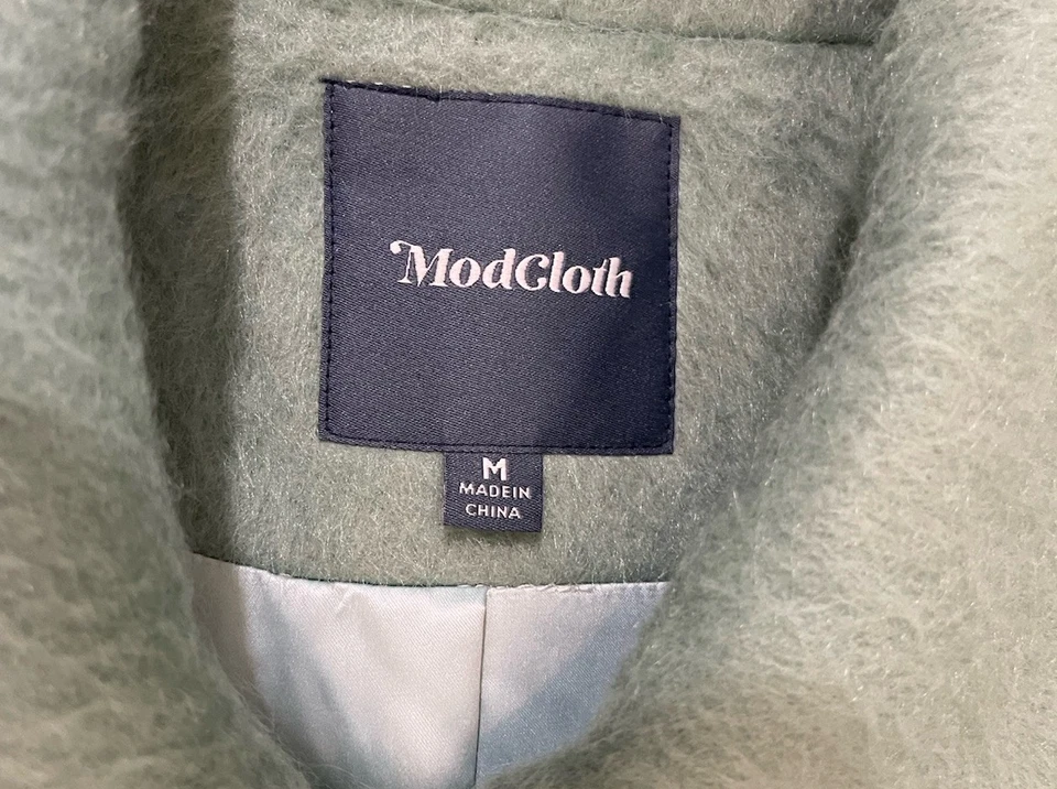 Modcloth coat jacket sz med lapel fuzzy mint sage buttons preppy old money - Image 3 of 4