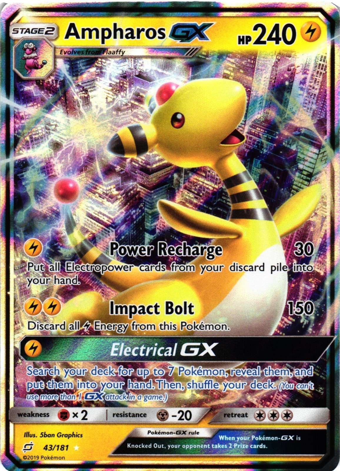 Pokémon TCG Ampharos GX Team Up 43/181 Holo Ultra Rare NM