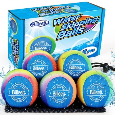 5Pcs Water Skipping Balls for Pool Play, Rainbow Color Splash Water Bouncing ...