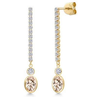 14K Yellow Gold Peach Morganite and White Moissanite and Lab Grown Diamond