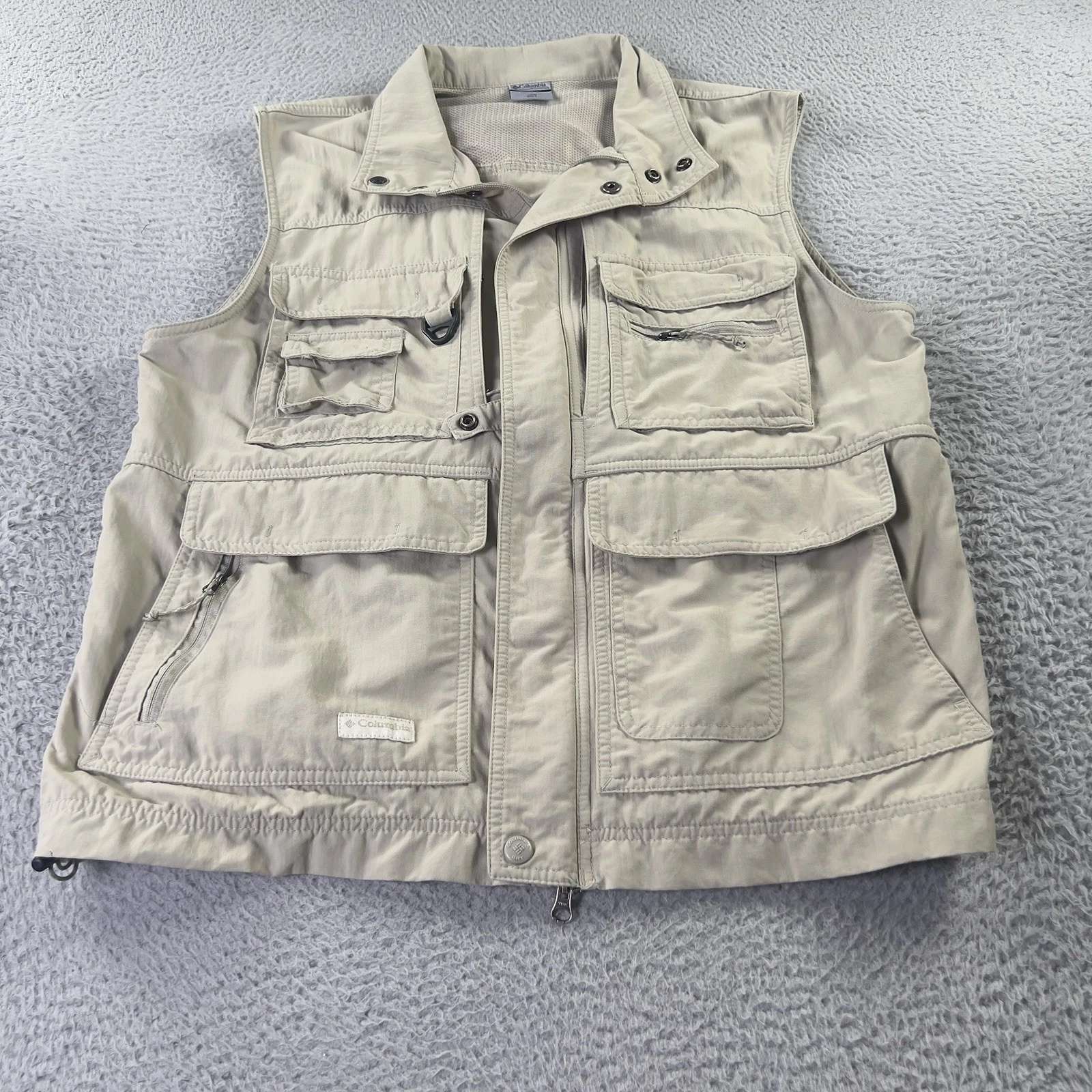 Columbia GRT Vest Mens Medium Tan Full Zip Fishing Safari Photography Outdoors