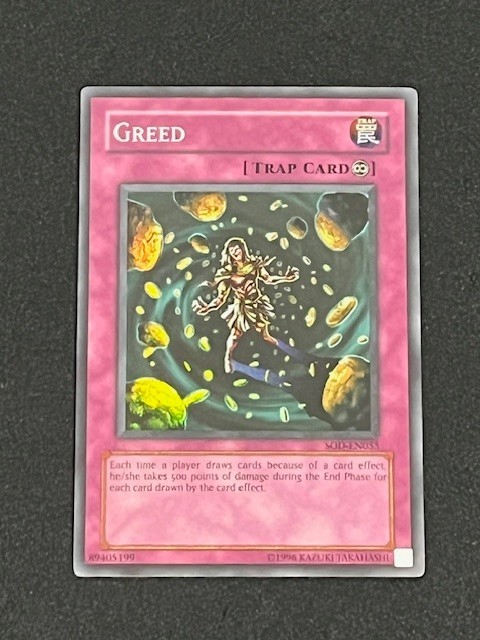 Greed SOD-EN055 YuGiOh Soul of the Duelist trading card — raw and PSA graded price guide