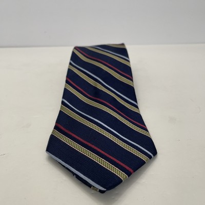 Jos A Bank Navy Blue Silk Tie Diagonal Red Green Blue Stripe 3.75'' Wide