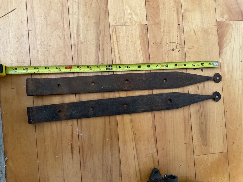 Two Beautiful, "Large Bean End" Hinges 20 inch Old Iron, Hand-Forged