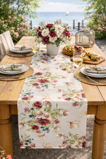 Tischläufer 40x140 Rosen-Zauber Blumen Motiv Rot Creme Romantisch Landhaus Deko