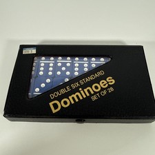Vintage Double Six Standard Dominoes Blue Set Of 28 Case  Instructions