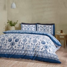 Catherine Lansfield Zoukara Duvet Cover Set Bedding Reversible Bed Set Blue