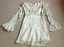 NWT Womens Dress-FREE PEOPLE-ivory 'Sweetest Thing' floral mini ruffles ls-4