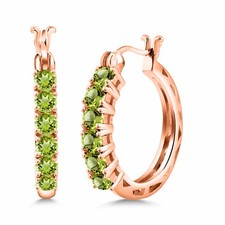 18K Rose Gold Plated Silver Peridot Hoop Earrings for Women 1.44 Cttw
