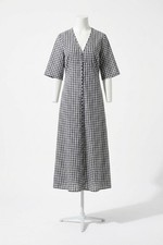 Ganni Seersucker Check V-Neck Long Dress Egret