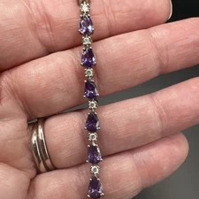 Tennis bracelet SUN BR Silvertone with purple and white CZ stones