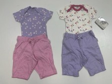 Onesies Brand Gerber Baby Girls Newborn Pink Purple Top Pants 4Pc Set 5-8Lbs