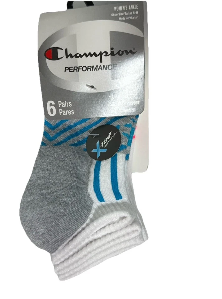 Calcetines al tobillo Champion para mujer 6 pares Performance X-Temp rosa azul gris talla 5-9 Foto 2 de 4