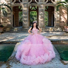 Light Pink Quinceanera Dress Beading Off The Shoulder Crystal Ball Gown Birthday