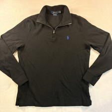 Polo Ralph Lauren Sweater Mens Small Black 1/4 Zip Estate Rib Preppy Pullover