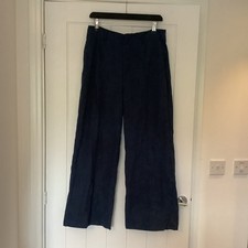 CIDER High Waist Pleated Wide Leg Dress Trousers Dark Navy Blue Pants Size L