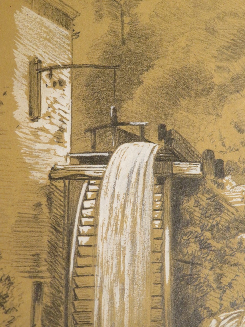 FRENCH SCHOOL NINETEENTH DRAWING PENCIL GOUACHE LANDSCAPE WATER MILL ROMANTICISM 1840