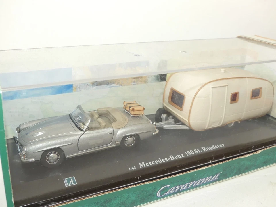 MERCEDES 190 SL ROADSTER avec sa caravane CARARAMA 1:43 - Photo 2/3