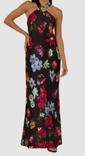 Adrianna By Adrianna Papell Women's Black Floral Sleeveless Halter Gown Dress 4